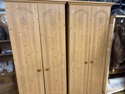 PAIR OF PINE EFFECT WARDROBES