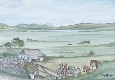 CYRIL F. CAIN WATERCOLOUR "FEEDING TIME" (32X43)