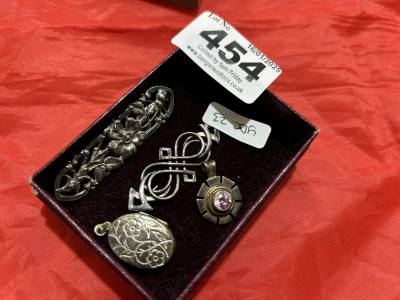 SILVER LOCKET + BROOCHES