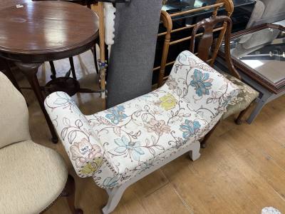 UPHOLSTERED LOVE SEAT + RUG
