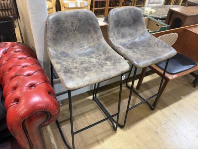 PAIR OF LEATHER STOOLS