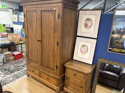 DARK PINE STAIN WARDROBE + BEDSIDE