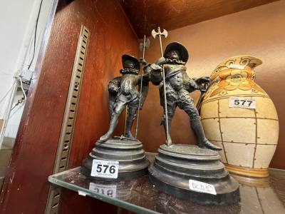 2 X SPELTER FIGURES (1 DAMAGED) 