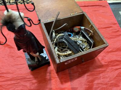 BOX OF DRESS JEWELLERY + NECKLACE STAND