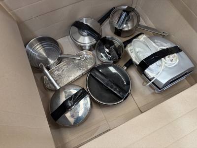 BOX OF POTS + PANS