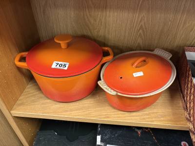 ENAMEL CAST POT + LE CREUSET POT