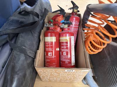 BOX OF FIRE EXTINGUISHERS