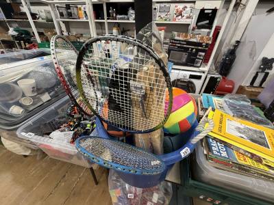 BUCKET OF SPORTS EQUIPMENT