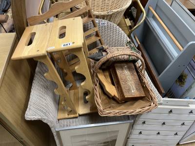 WINE RACK + DISPLAY RACK + 2 X BASKETS OF ITEMS