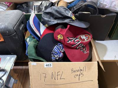 BOX OF COLLECTORS BASEBALL CAPS NFL