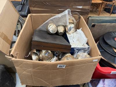 BOX OF SILVER-PLATE