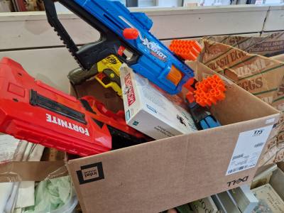 BOX OF NERF GUNS + MONOPOLY