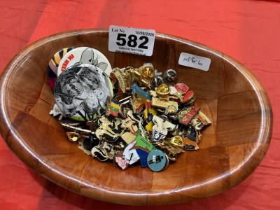 BOX OF PINS + BADGES