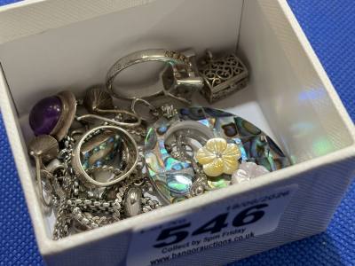 BOX OF SILVER + DRESS JEWELLERY