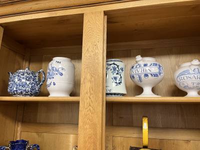 ANTIQUE BLUE + WHITE CHEMIST JARS