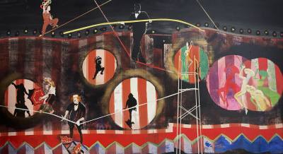 "CIRCUS CIRCUS" OIL ON BOARD "CIRCUS ACTS" (122X244) GRAHAM BROWN RCA & FOREST MCCREADIE 