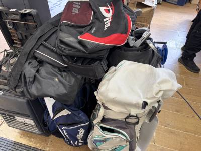 LOT OF GOLF BAGS + CLUBS