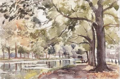 TOM NISBET RHA WATERCOLOUR "TOW PATH" (17X37)
