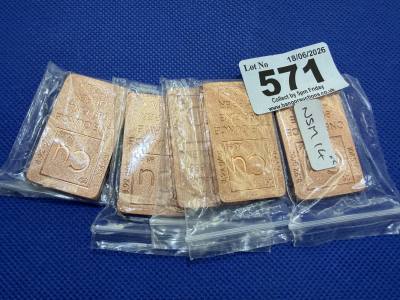 5 X 1 Oz 999 COPPER INGOTS