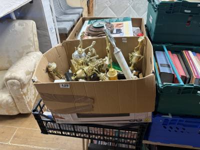 BOX OF WALLCOVERINGS + TROPHIES