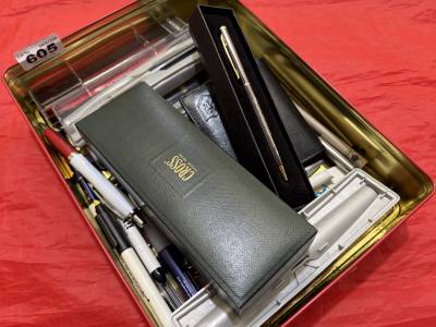 BOX OF PENS + CROSS PEN SET