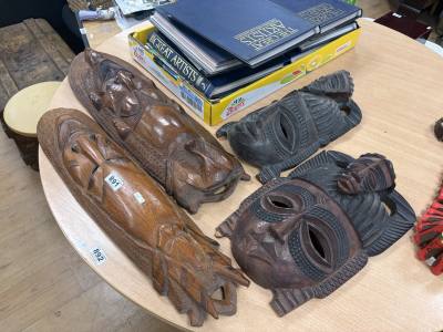 4 X CARVED TRIBAL MASKS