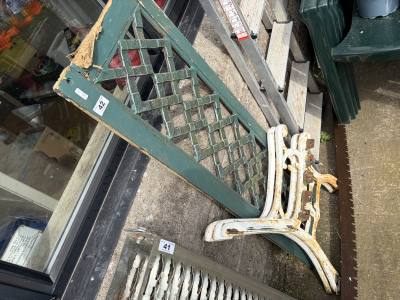 PAIR OF CAST SEAT ENDS + BACK