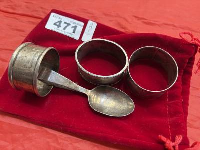 SILVER NAPKIN RINGS + PEA PUSHER (85 GRAMS)
