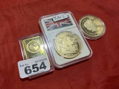 GOLD PLATE INGOT + 2 X COINS