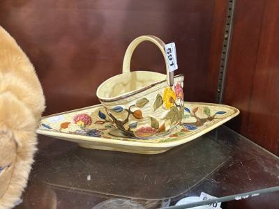 H.J WOOD INDIAN TREE PATTERN CERAMIC BASKET + PLATE