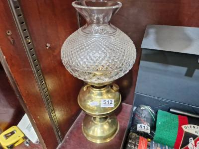 BRASS OIL LAMP + CRYSTAL SHADE