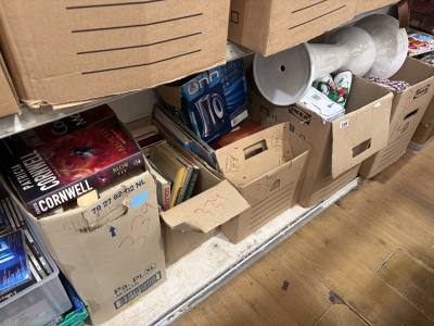5 X BOXES OF BOOKS, SINGLES + ODDS