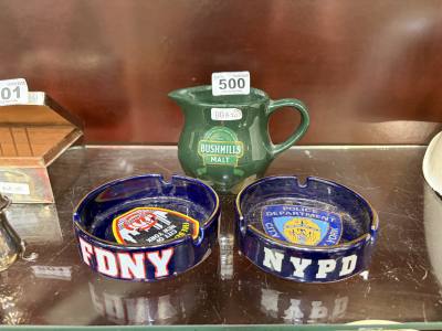 BUSHMILLS MUG + 2 X ASHTRAYS