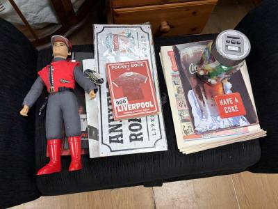 LOT OF LIVERPOOL + STAR WARS ITEMS + CAPTAIN SCARLET FIGURE