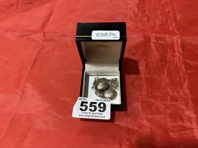 2 SILVER CHAINS + LOCKETS
