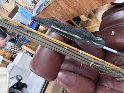 R. MOORE 3 PIECE CANE SALMON ROD + NET