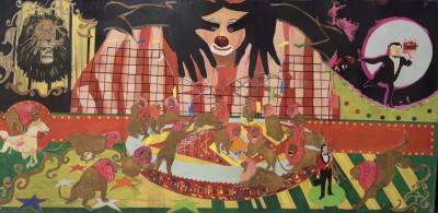 "CIRCUS CIRCUS" OIL ON BOARD "CIRCUS ACTS" (122X244) GRAHAM BROWN RCA & FOREST MCCREADIE 