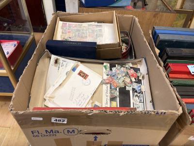 BOX OF STAMPS + ALBUMS