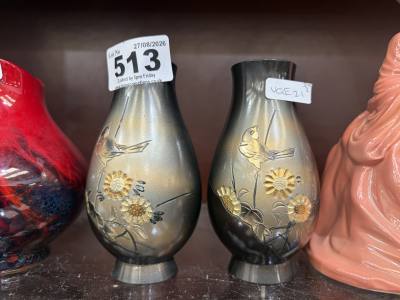 PAIR OF JAPANESE MIXED METAL BUD VASES
