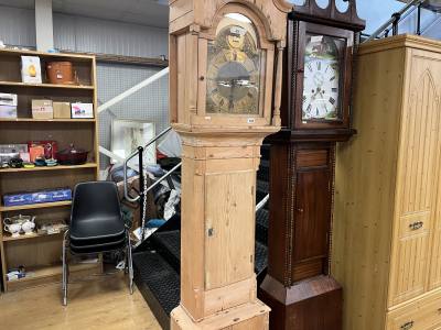 ANTIQUE PINE GRANDFATHER CLOCK J.N TATE BRASS FACE