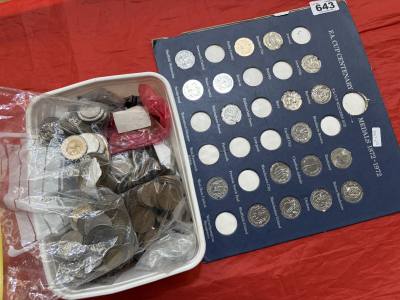 BOX OF COINS + MEDALS