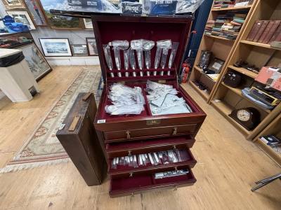 CHINESE LACQUERED CUTLERY CABINET + CUTLERY