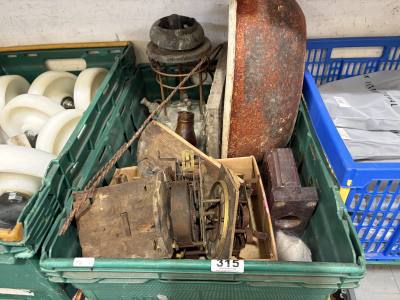 BOX OF CLOCK PARTS ETC.