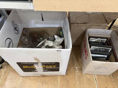 BOX OF CRYSTAL + GLASS + PICTURES