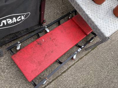 MECHANICS TROLLEY,SLEDGE + AXE