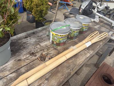 3 X TUBS OF FENCE PAINT + 2 X LANTERNS