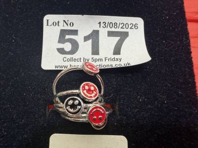 6 X SILVER SMILEY FACE RINGS