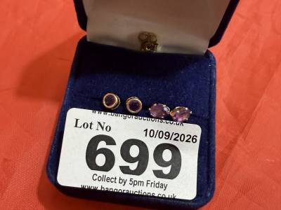 2 X PAIRS OF 9CT AMETHYST EARRINGS