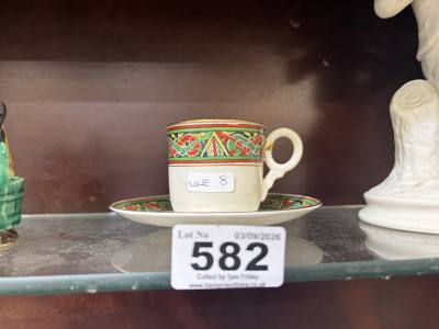 BELLEEK BLACK STAMP COFFEE CUP + SAUCER