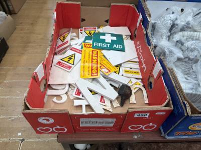 BOX OF DANGER, WARNING + FIRST AID  SIGNS
